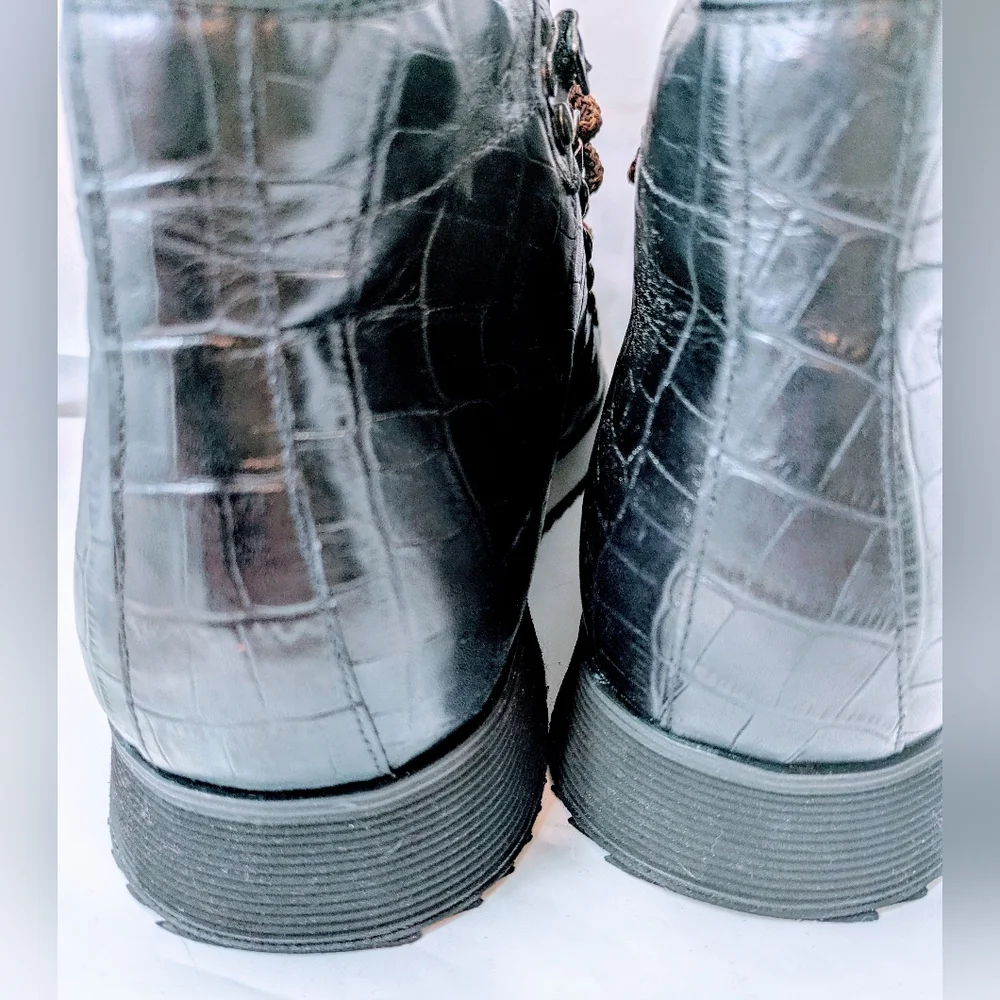 PRADA NEW Men's Black‎ Crocodile Pattern Hiking Boots, Size 43